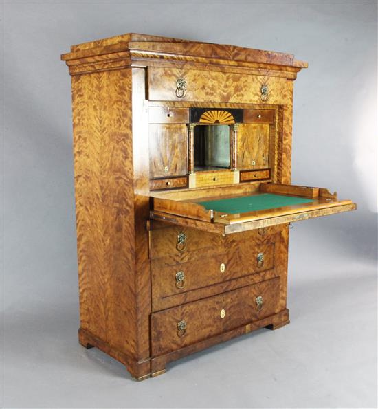 A Biedermeier satin birch secretaire à abattant, W.3ft 9in. D.1ft 11in. H.5ft